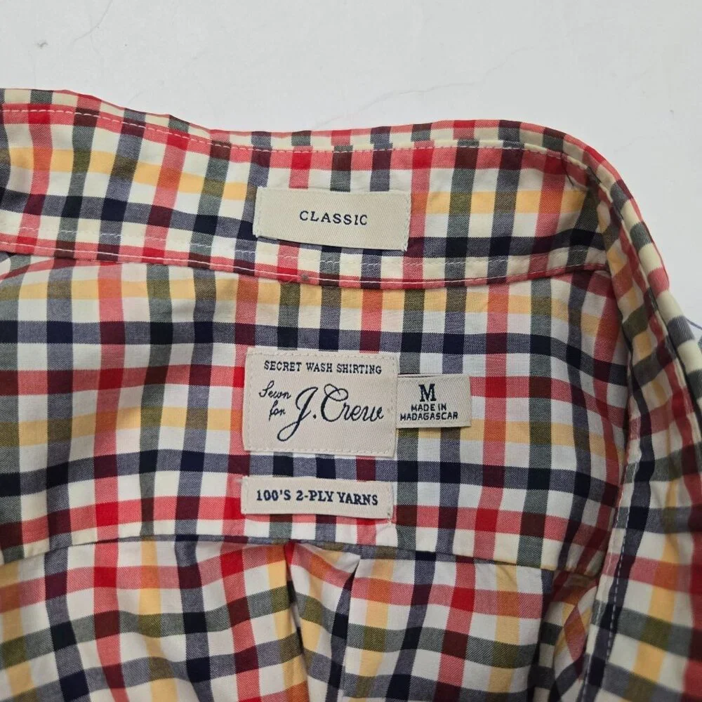 J. Crew Men's Size M Secret Wash 2 Ply cotton Poplin Plaid Button-Up Shirt